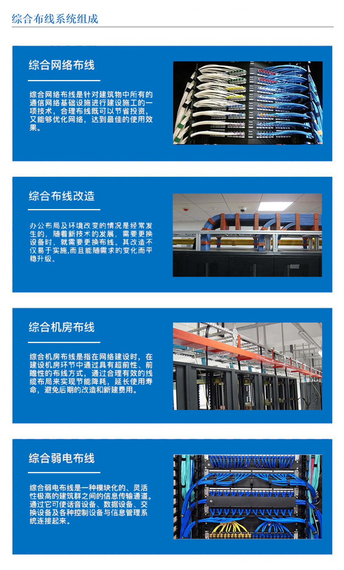 3科技園,工業(yè)園,商業(yè)園,產(chǎn)業(yè)園,農(nóng)業(yè)園,物流園等園區(qū)綜合布線，囊括園區(qū)網(wǎng)絡(luò)布線，綜合布線改造，機房布線,弱電布線等，布線是整個系統(tǒng)的基礎(chǔ)和關(guān)鍵環(huán)節(jié)，其質(zhì)量直接影響系統(tǒng)的穩(wěn)定性、可靠性和可擴展性。